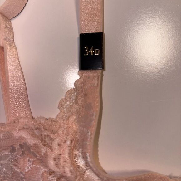 Victoria's Secret Peach Floral Lace Underwire Unlined Demi Bra Size 34D NWT - Picture 10 of 16